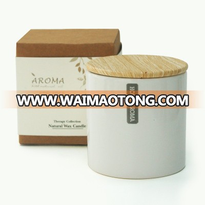 China Factory Spray white candle holder With Wood Finished Ceramic Lid